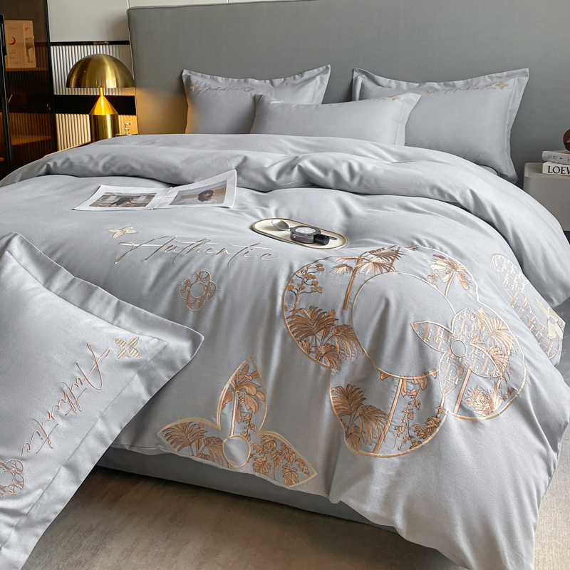 【晴美】加厚棉磨毛刺绣四件套-伯尔尼-灰