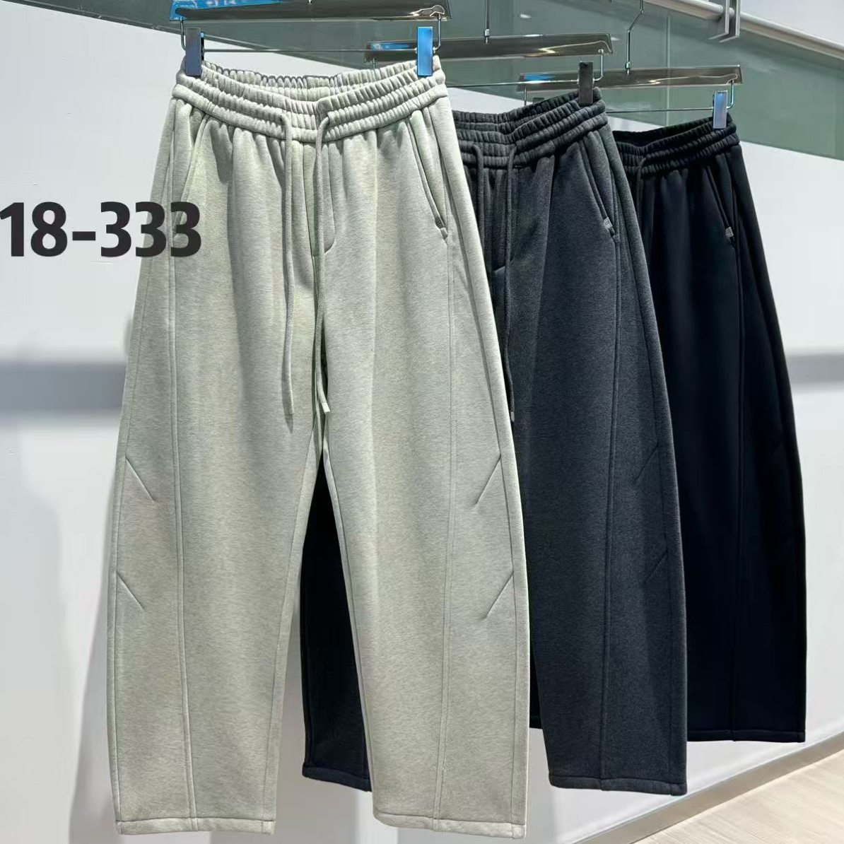 【18-333男士空气层复奥利绒直筒裤】秋冬加厚加绒休闲裤