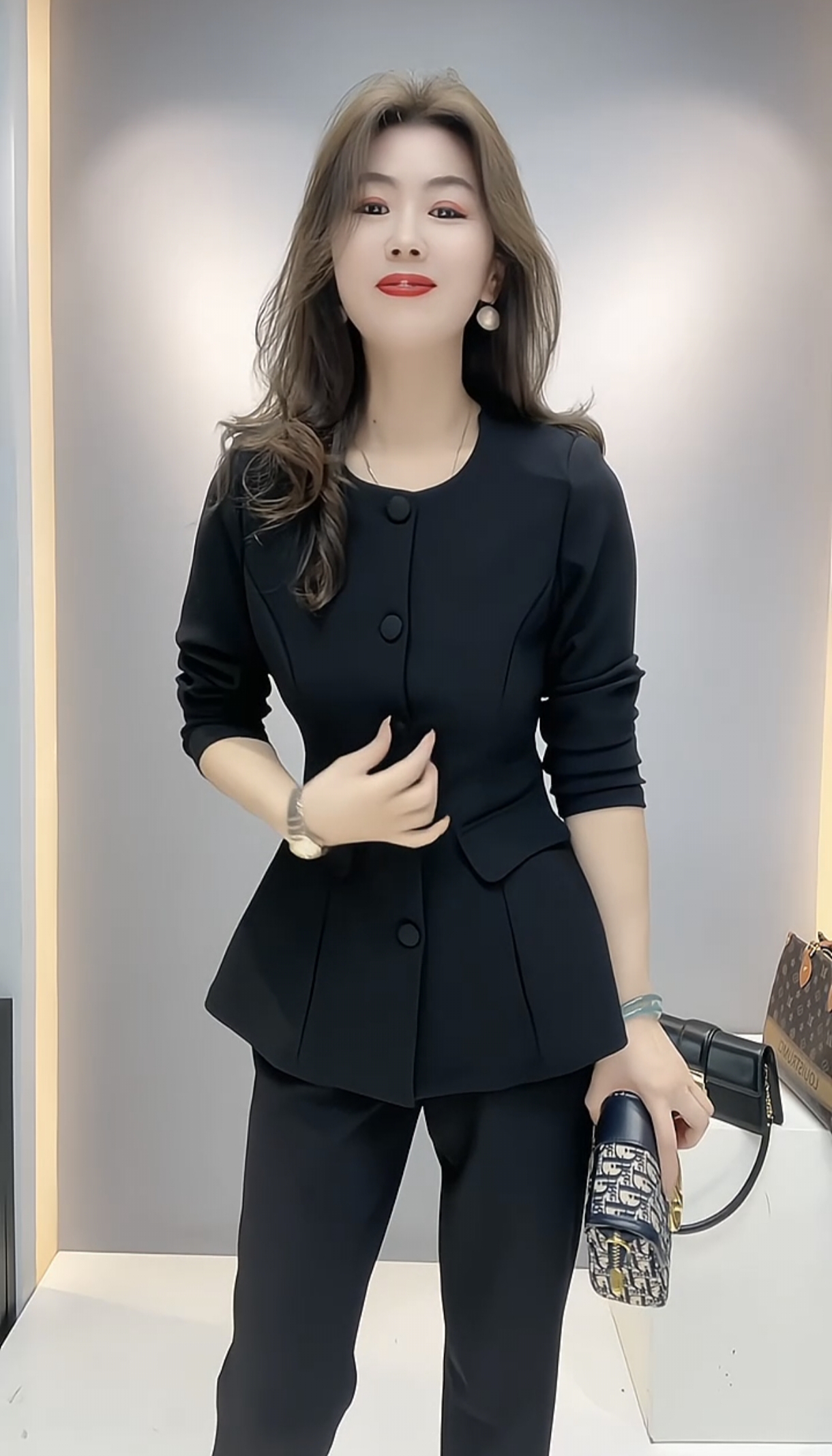 春夏新款时尚洋气气质显瘦修身收腰女神黑色百搭韩版休闲女士套装