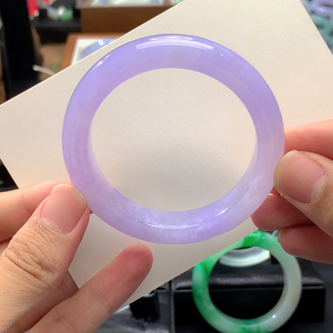 翡翠未镶嵌手镯正圈55冰粉紫