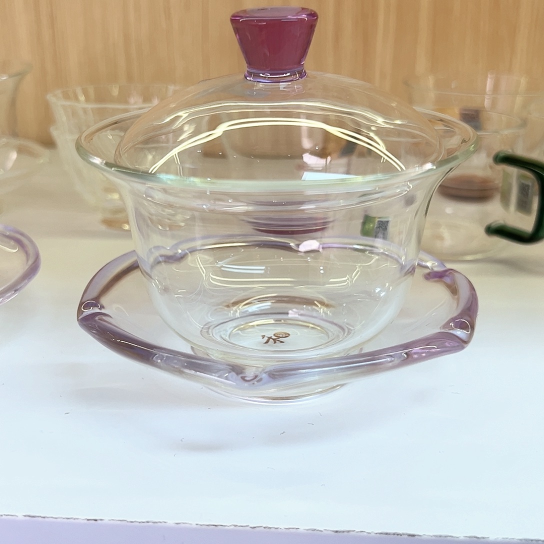 牛***麻禾器禅语盖碗浅紫色