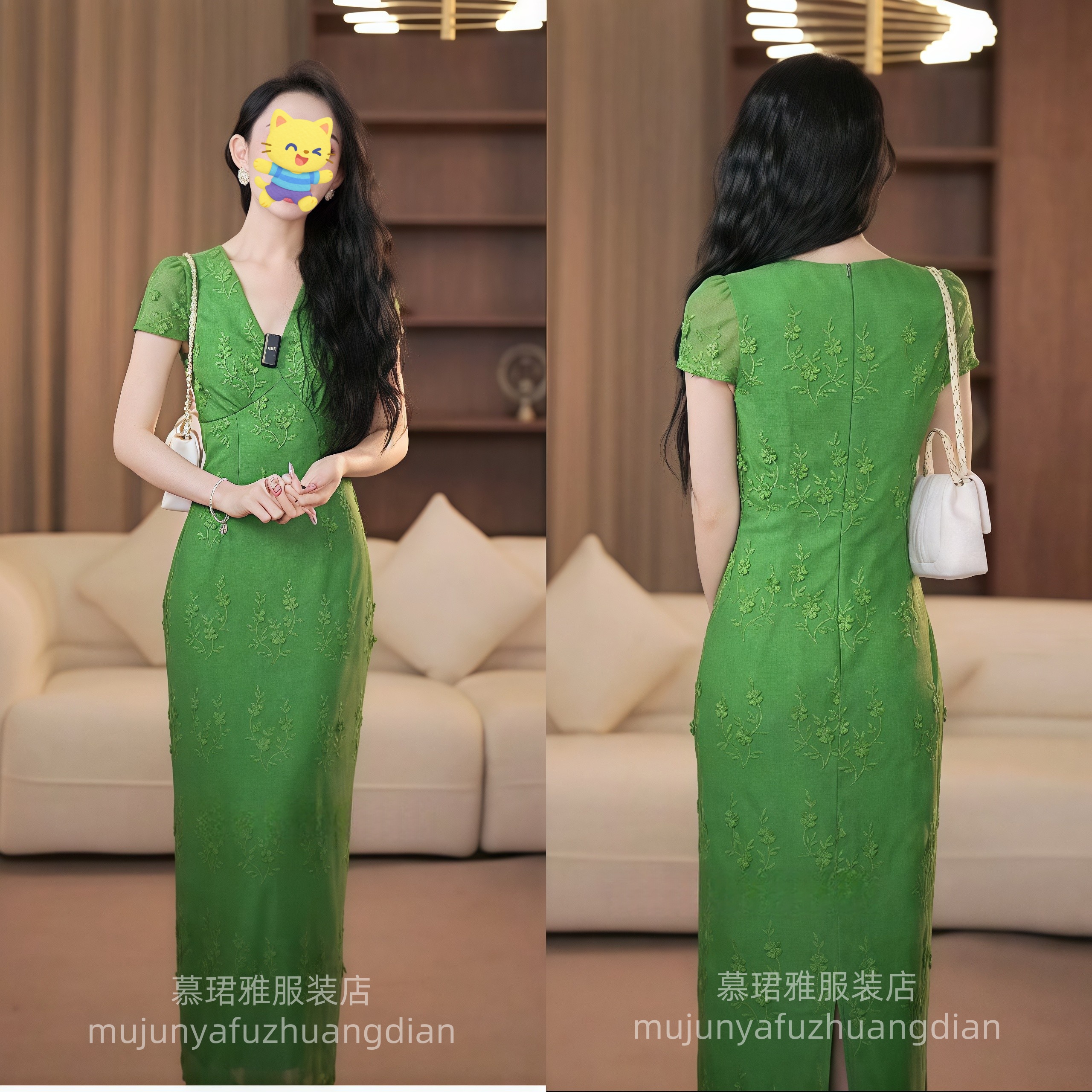 法式高端精致裙子夏季新款气质名媛女神范V领修身显瘦时尚连衣裙