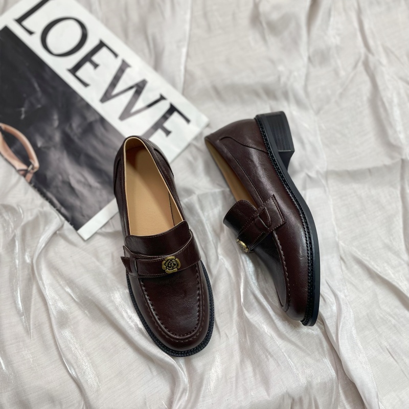 【春上新】3cm跟高羊皮乐福鞋时尚黑色休闲春季厚底女鞋粗跟