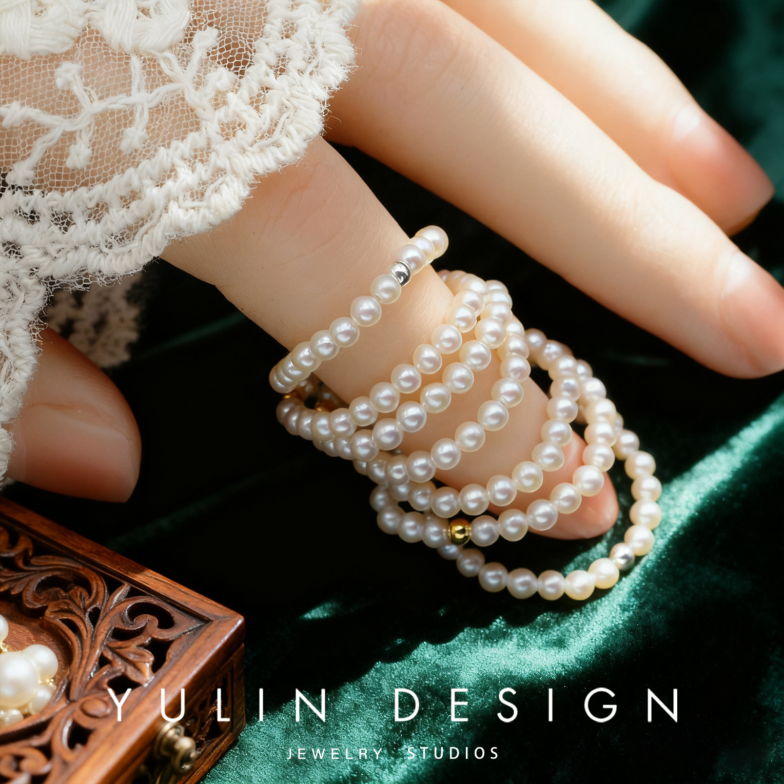 S925银 天然淡水珍珠戒指叠戴素圈 指环小众高级女轻奢串珠食指戒