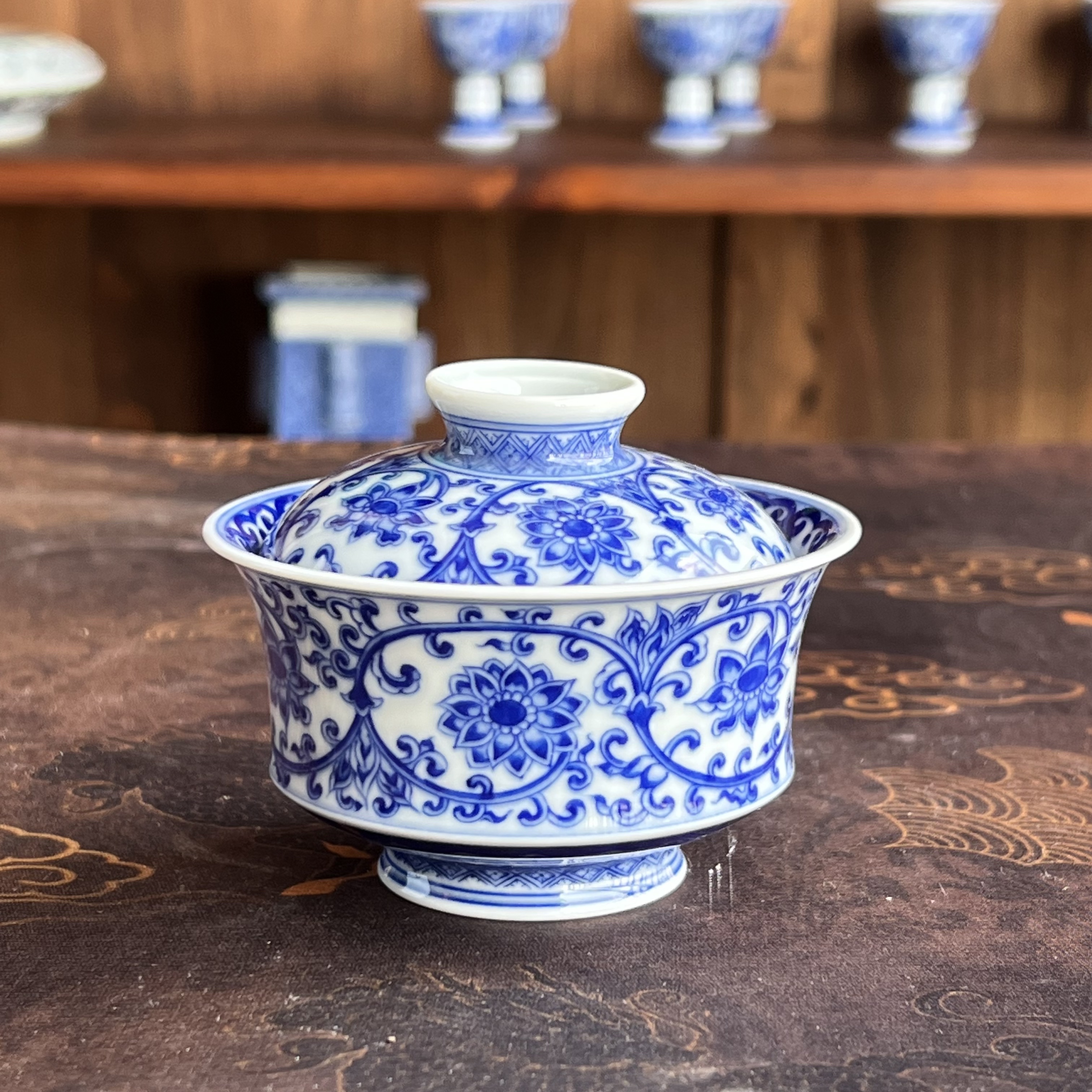 博御堂缠枝莲盖碗小盖碗茶盖碗陶瓷