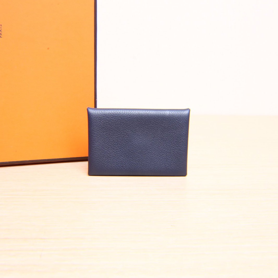 95新 Hermes/爱马仕 活动攀攀Calvi 卡包 76印度蓝 EC皮 Y刻 银扣
