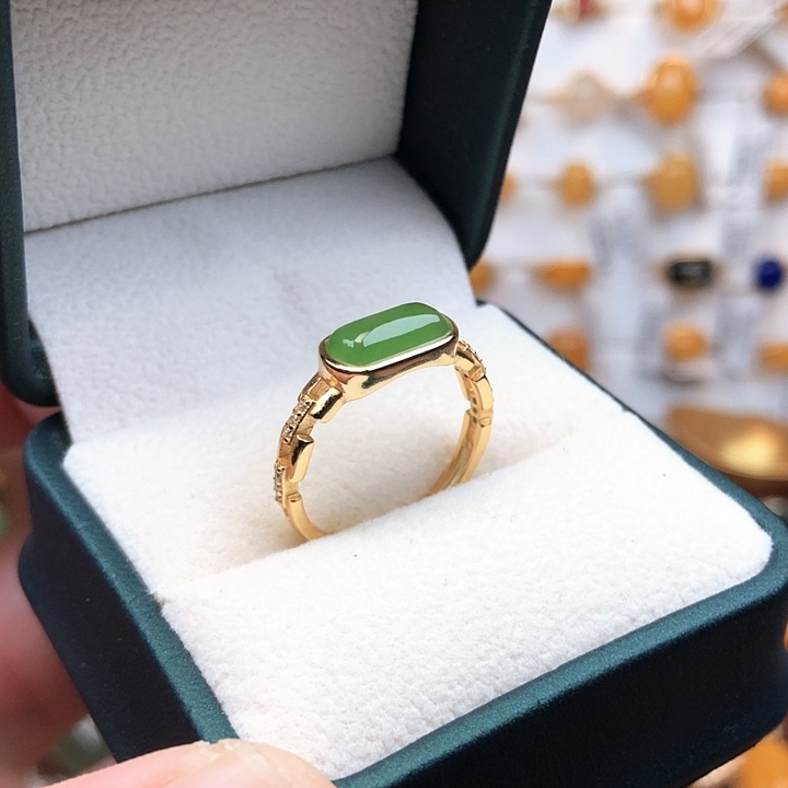 和田玉（碧玉）银S925镀金镶嵌戒指
