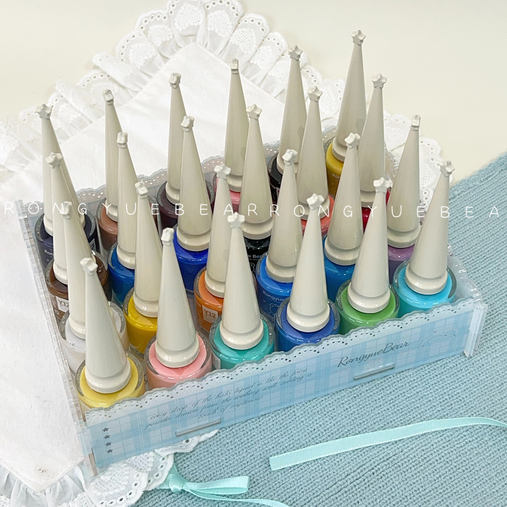 榕悦熊新品 24色许愿池渐变仙粉水彩液珠光美甲晕染液8ml【套装】