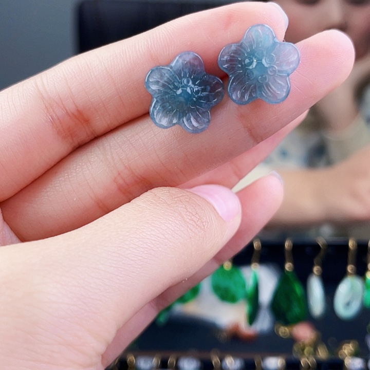 翡翠耳饰银S925镶嵌饰品