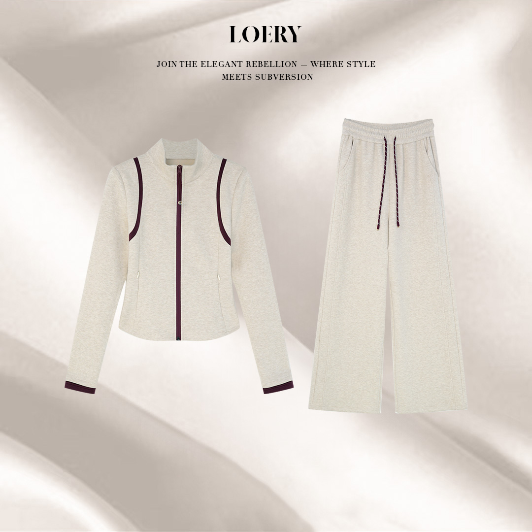 LOERY【环游日记编号118】撞色亲肤澳洲羊毛植绒户外休闲套装-12831