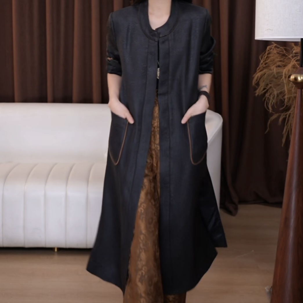 B【子恒】香云纱新中式复古显瘦春秋宽松国风休闲百搭风衣