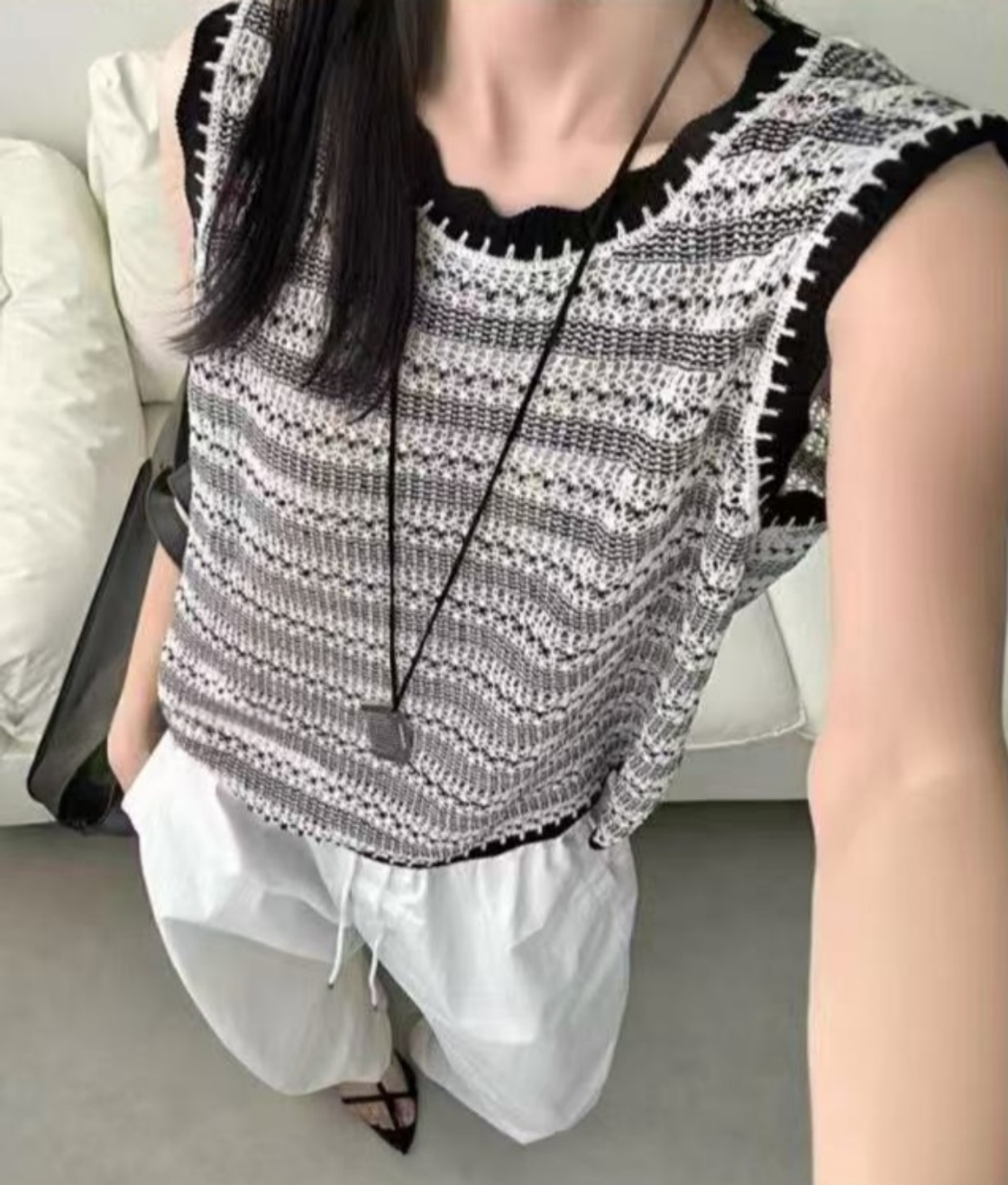 Z.X 撞色拼接编织条纹针织背心 8613（C7）