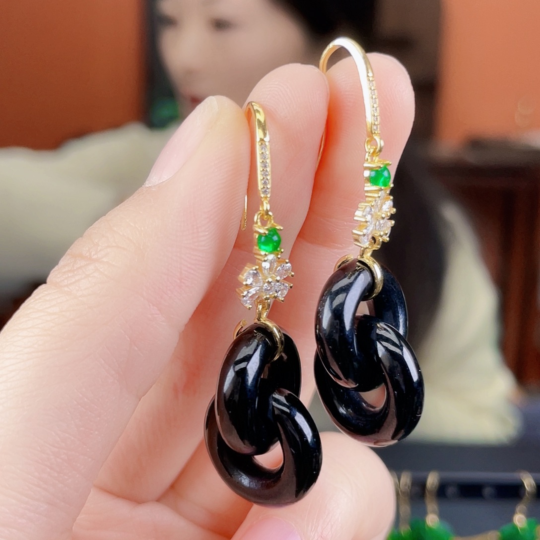 翡翠银S925镶嵌耳饰