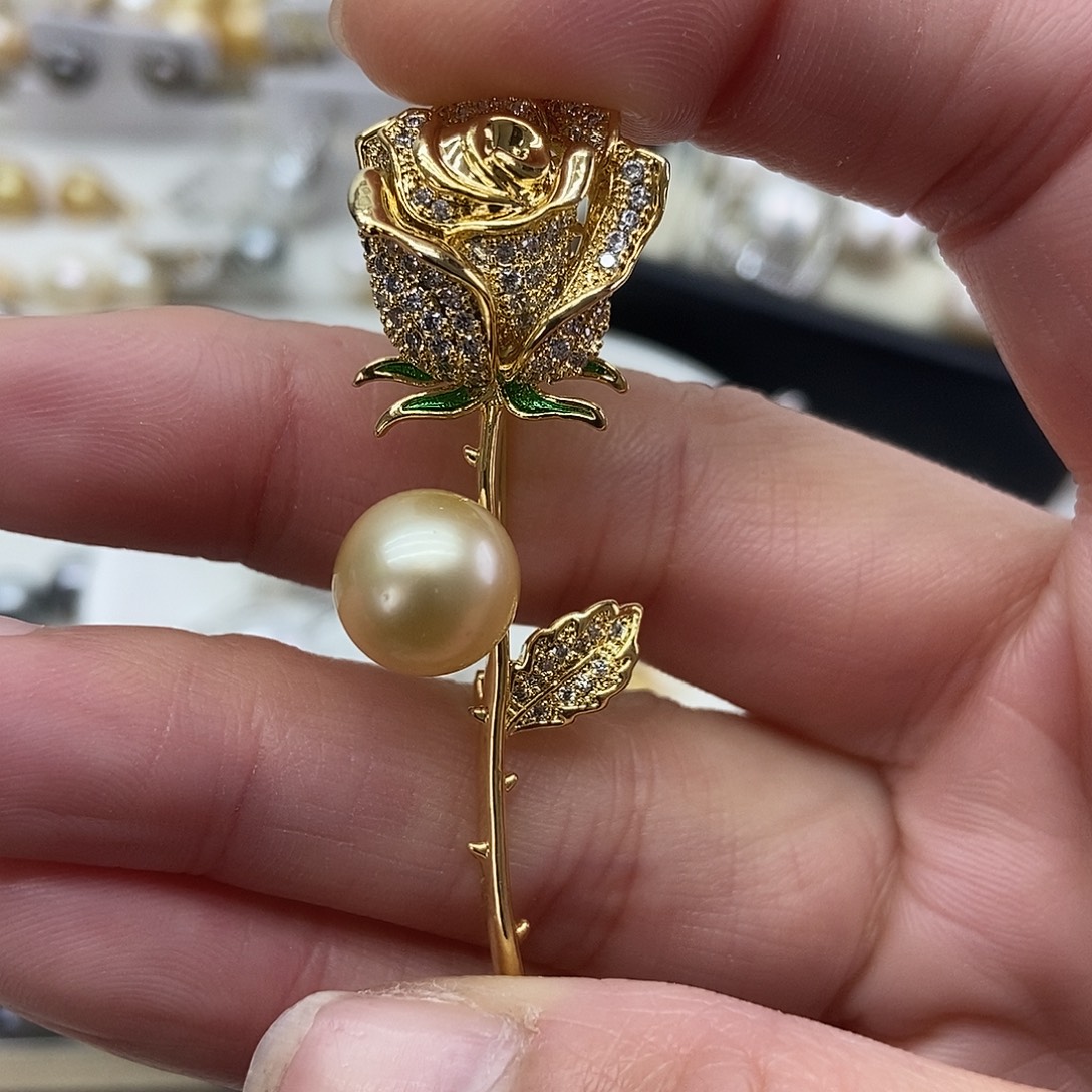 海水珍珠胸针合金