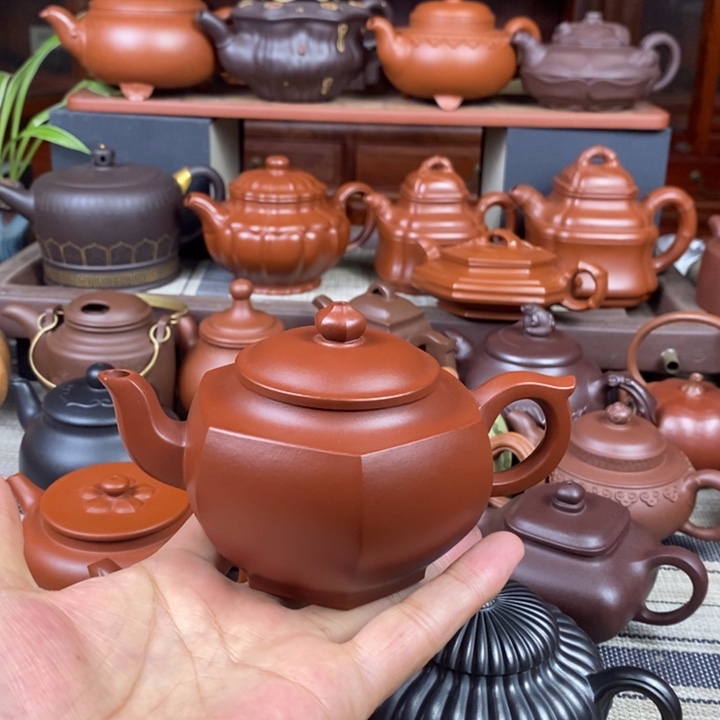 紫砂茶壶六方宫灯260cc原矿朱泥特价