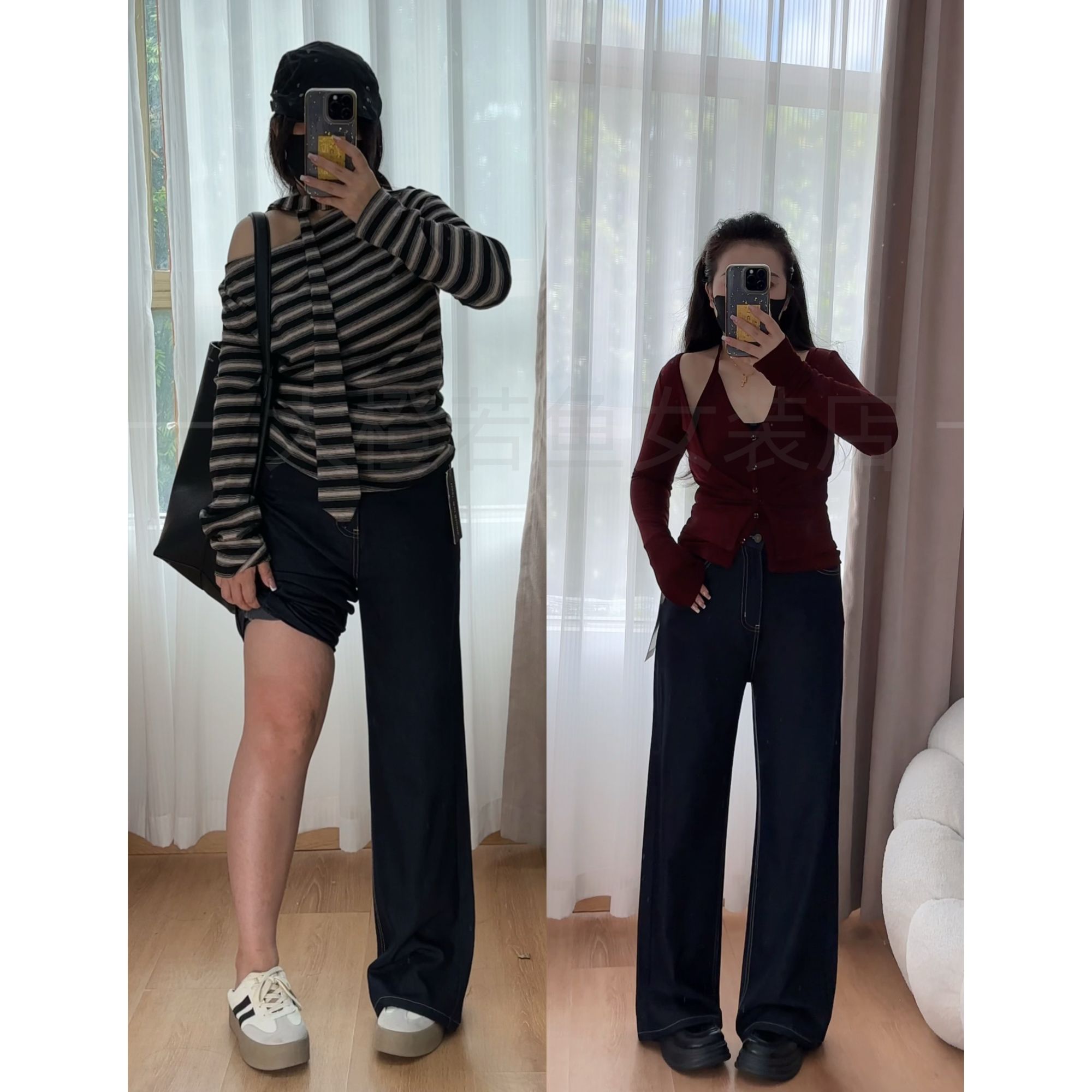 抗皱窄版直筒牛仔裤女2025秋季新款高腰宽松显瘦垂感百搭阔腿长裤