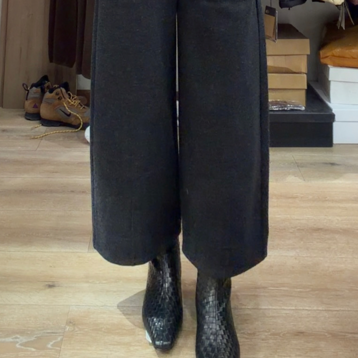 秋冬新款高腰显瘦磨毛阔腿8分休闲女裤