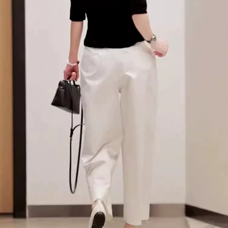白色高腰休闲西装裤女2025新款春夏小个子宽松垂感直筒阔腿裤九分