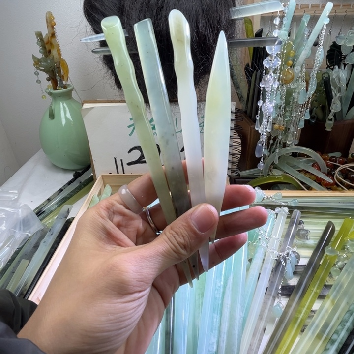 蛇纹石玉发饰未镶嵌中短4支