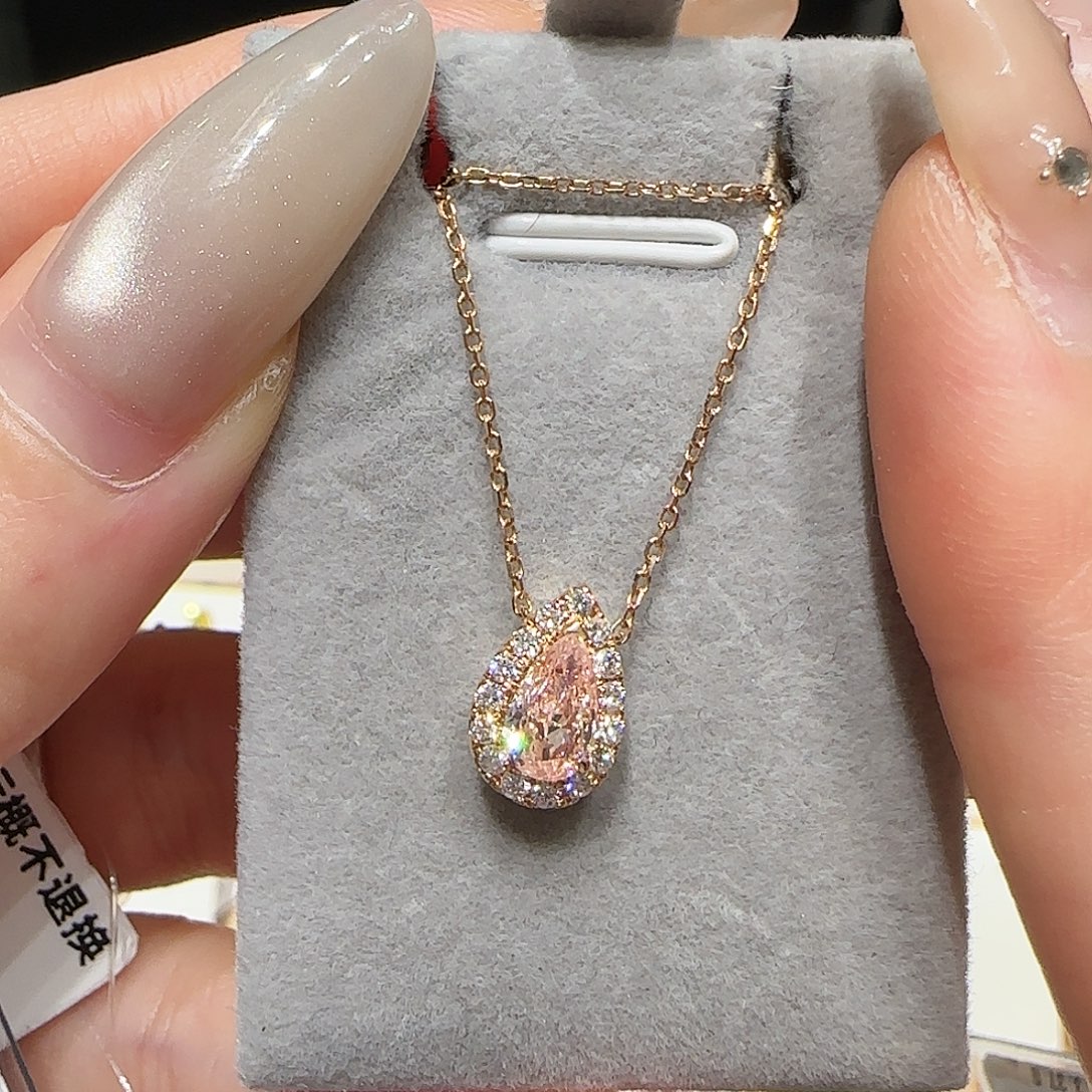 18K金镶嵌实验室培育钻石水滴围镶粉钻项链
