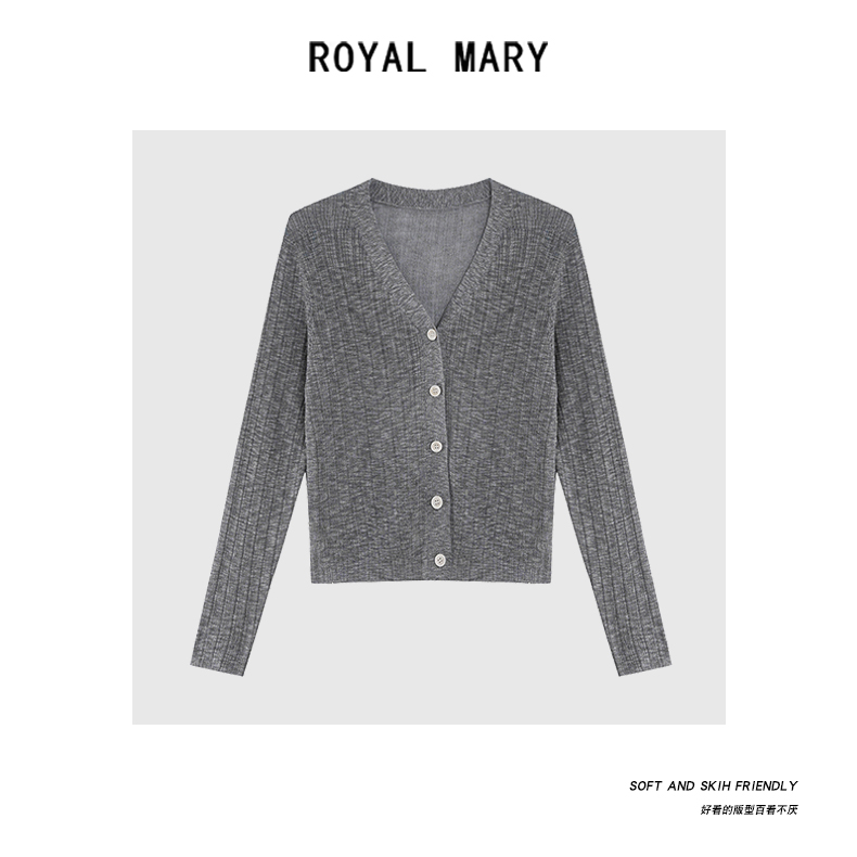 时尚简约百搭小香风V领薄款修身显瘦打底针织开衫LW100