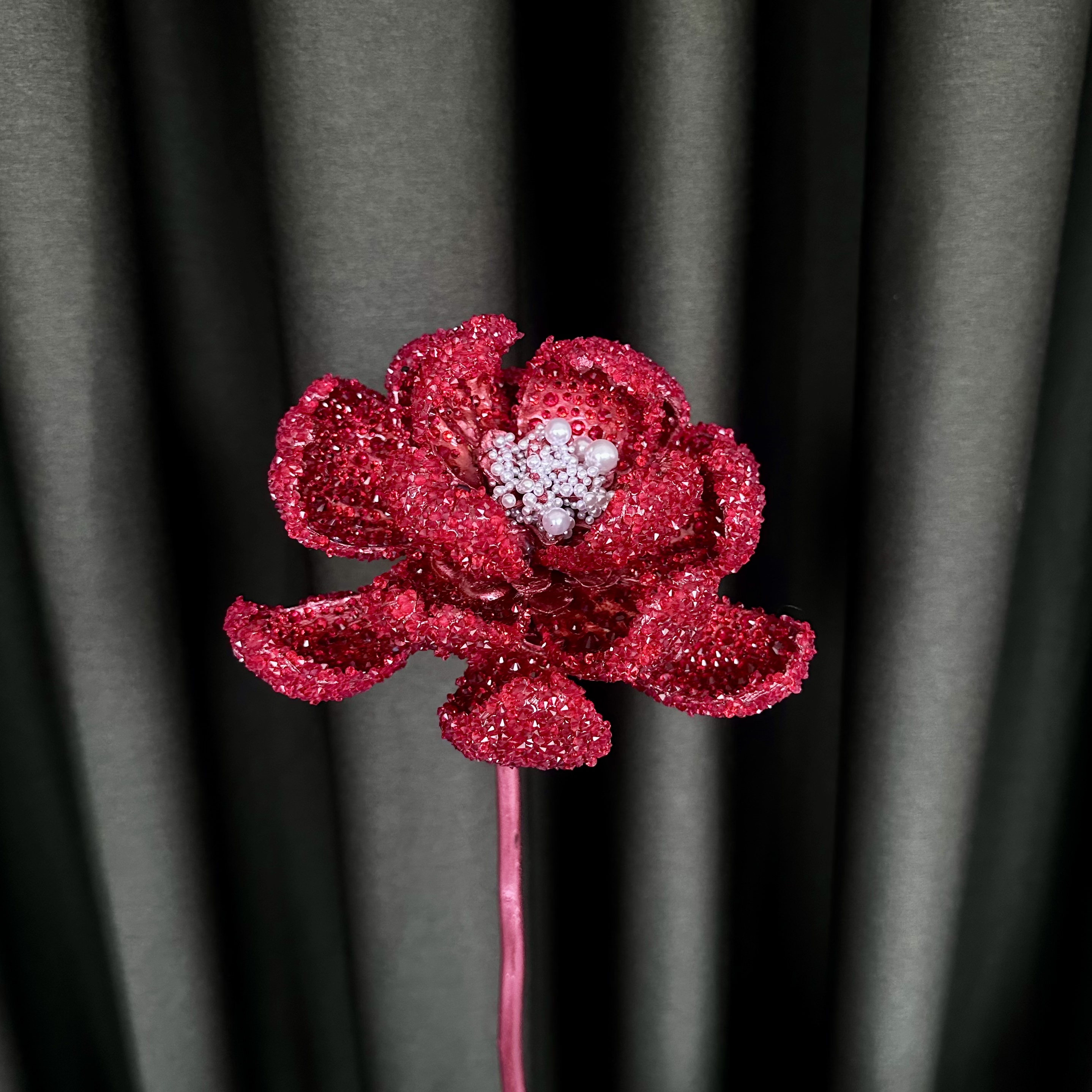 【油画莲】奢华别墅豪宅精致软装进口花材软装搭配（丝绸红贴钻款）