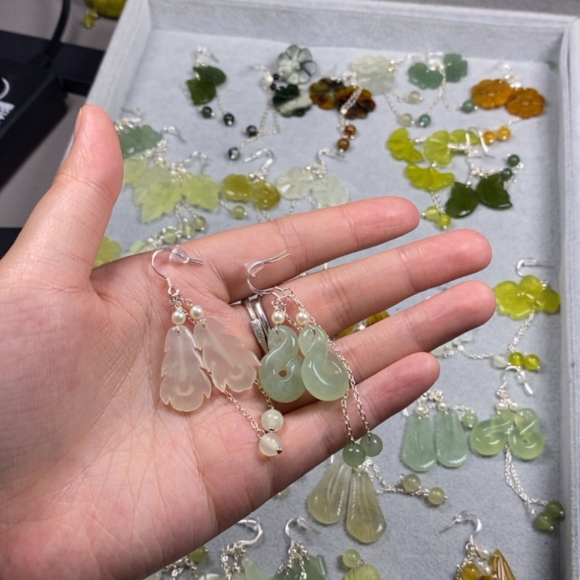 【闪购商品】未镶嵌蛇纹石玉挂件耳饰耳环项链L***锦