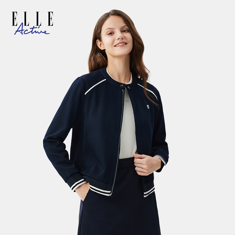 ELLE Active经典圆领撞色夹克短款外套运动休闲女百搭棒球服上衣
