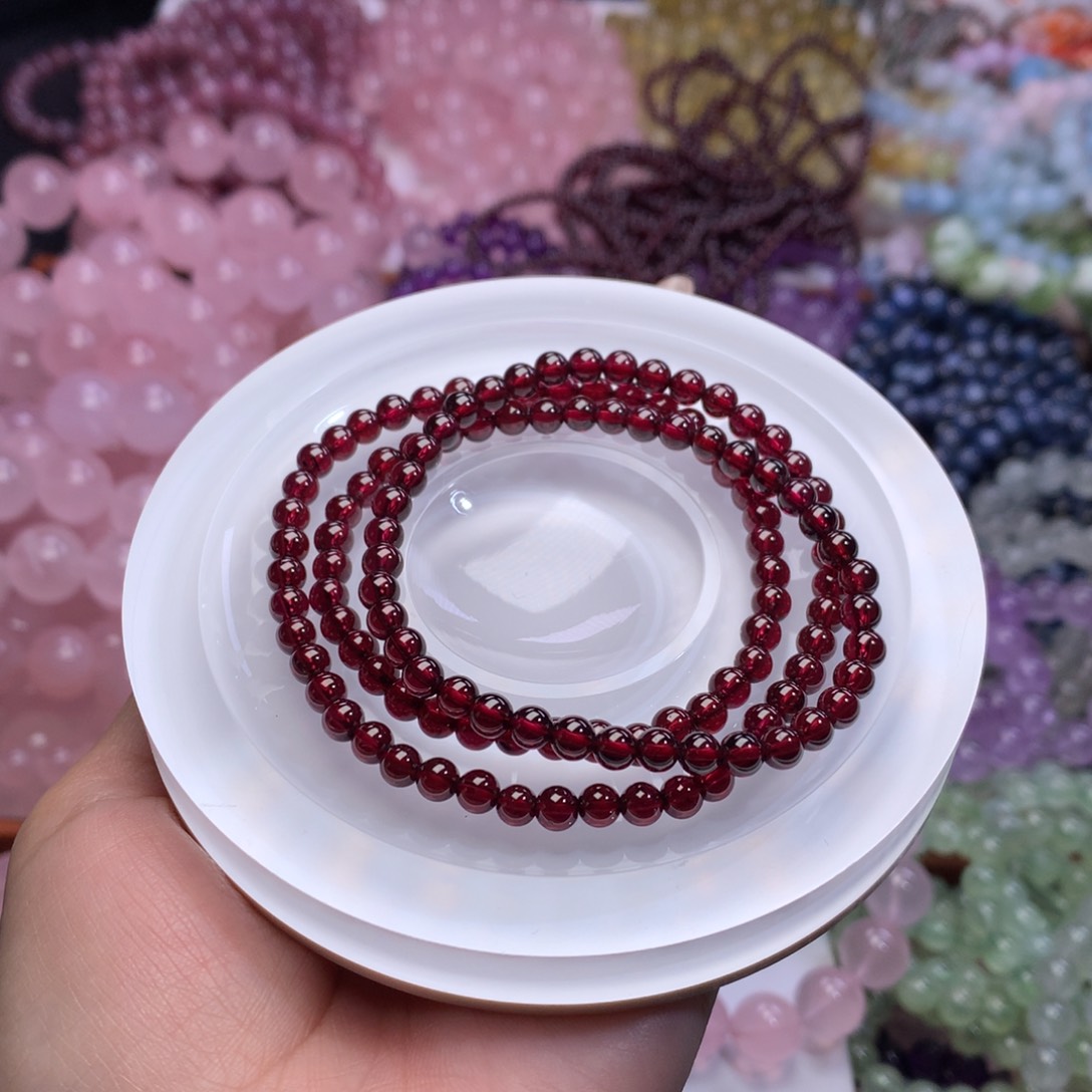 水晶手链未镶嵌小*然高品酒红石榴石卡4.5+