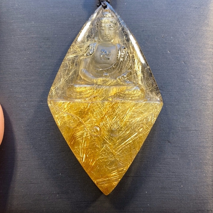 发晶未镶嵌颈饰金发晶高品质大日如来吊坠