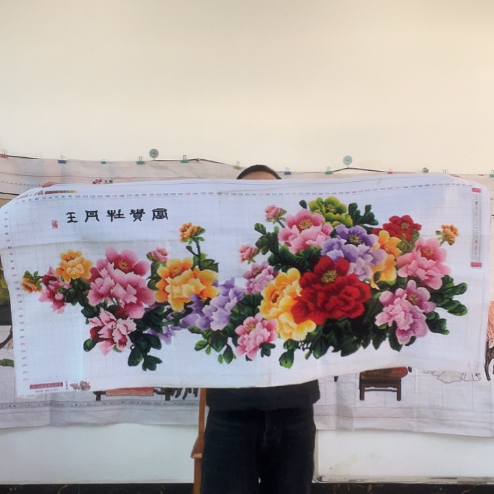 棉手工十字绣成品花开富贵牡丹王