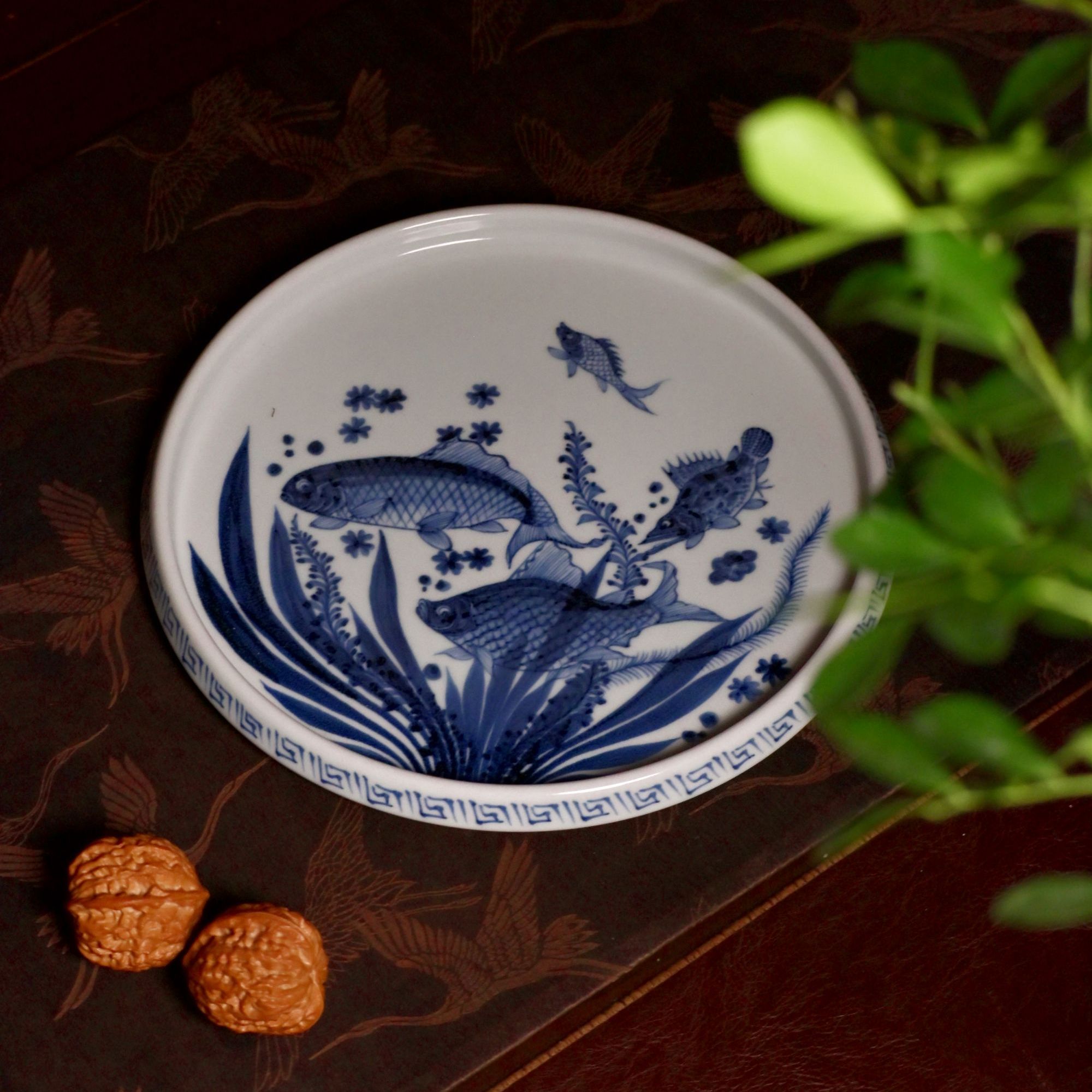 【思物茶器】幽蓝溪堂·青花鱼藻壶承