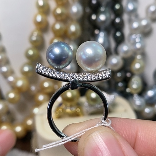 海水珍珠戒指银S925镶嵌8.2-8.3