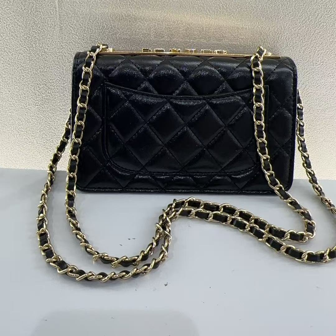 2025新款真皮女包晚宴链条黑色