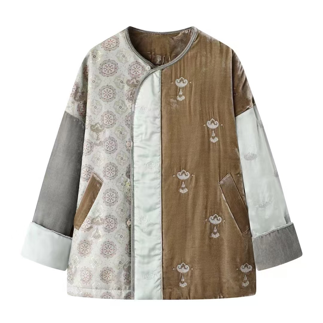 【国风棉服】25冬新款刺绣拼接新中式国风宽松显瘦保暖棉服外套女