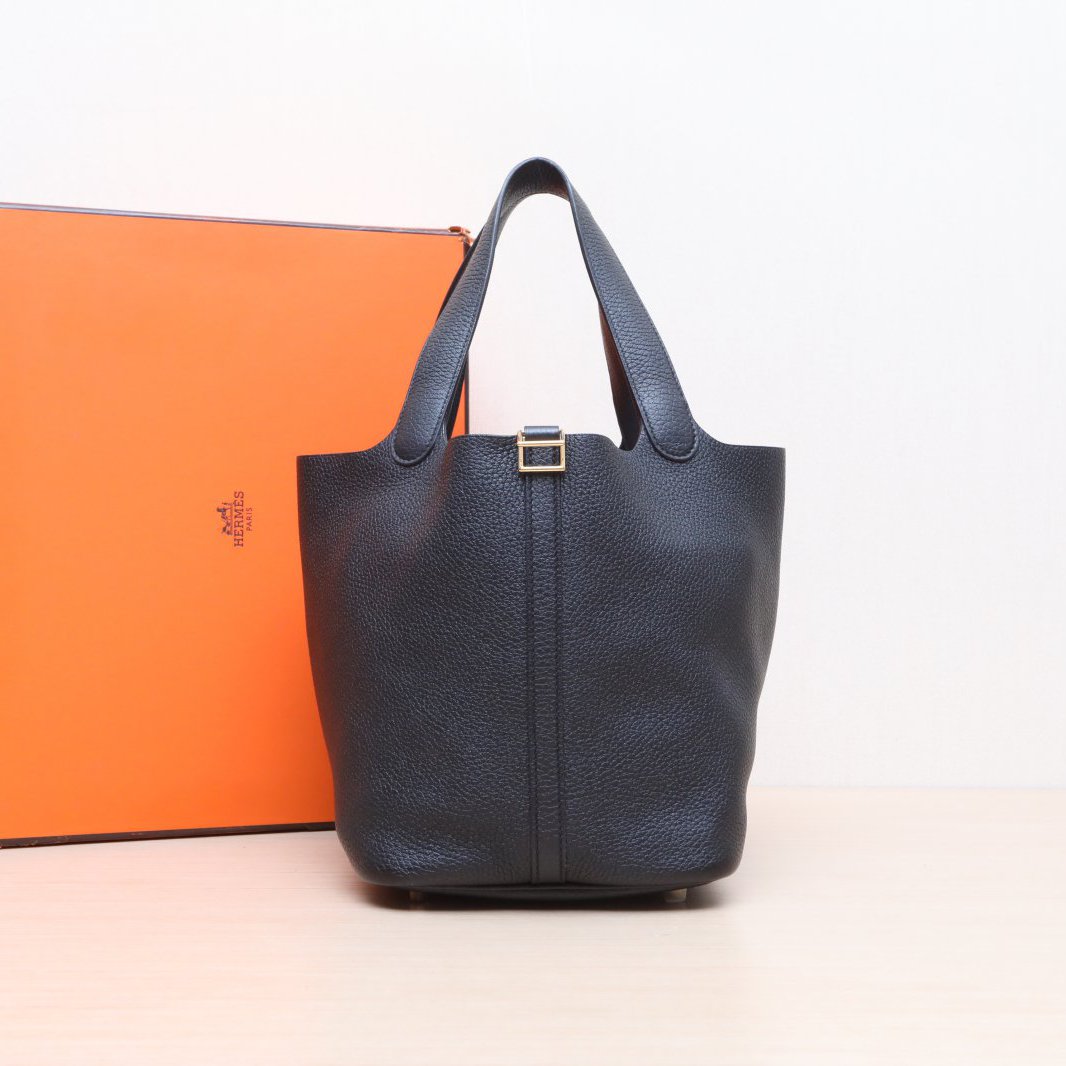 99新 Hermes/爱马仕 小花攀攀 Picotin菜篮子 22 黑色 TC皮 Z刻 