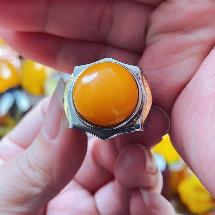 琥珀戒指银S925镶嵌戒指