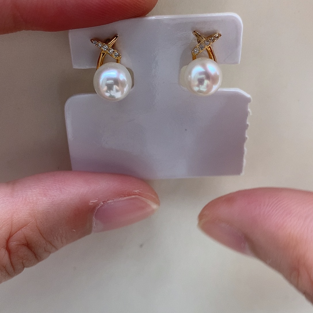 银S925镶嵌耳饰海水珍珠7-7.5mm ak