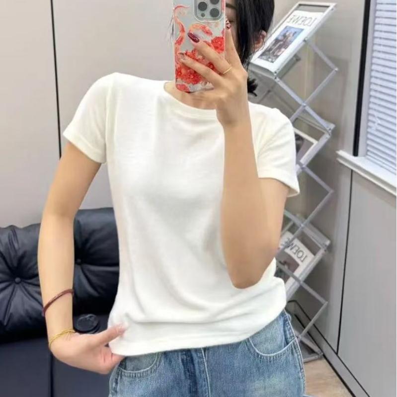 【毛绒贝壳正肩短袖】经典圆领设计百搭正肩贝壳毛绒短袖091