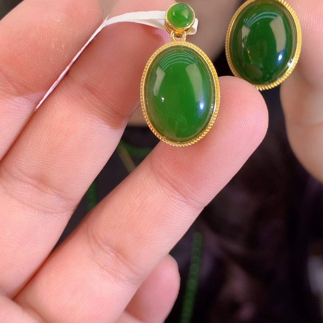 吊坠(不含链)银S925镶嵌和田玉（碧玉）带黑点