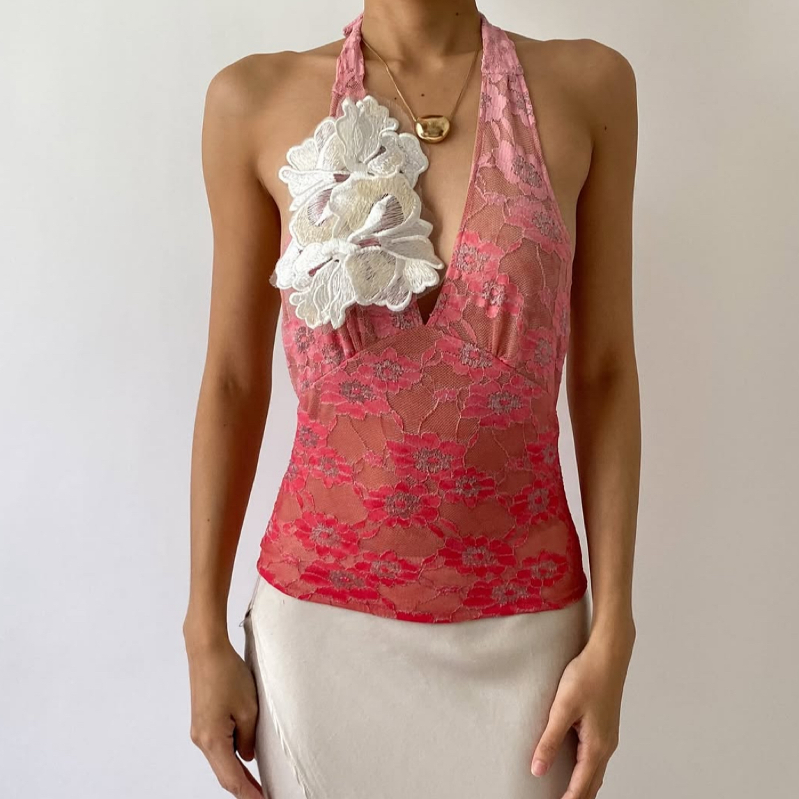 渐变紧身短款辣妹挂脖吊带vintage中古着（五零九～九九九）连衣裙