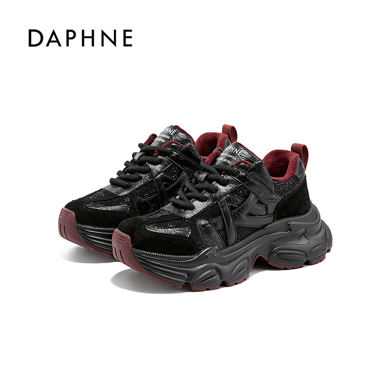 Daphne/达芙妮女鞋冬季老爹鞋厚底增高休闲时尚百搭加绒保暖6390