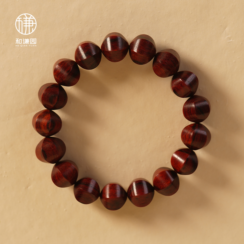 印度小叶紫檀（檀香紫檀）三味线百年琴料 六面珠 单圈手串13×15