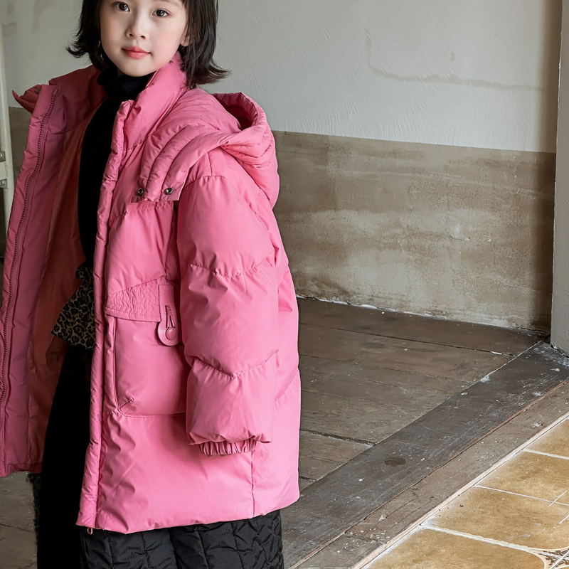 宝宝童装女童男童白鸭绒加厚保暖连帽中长款外套洋气冬装新款