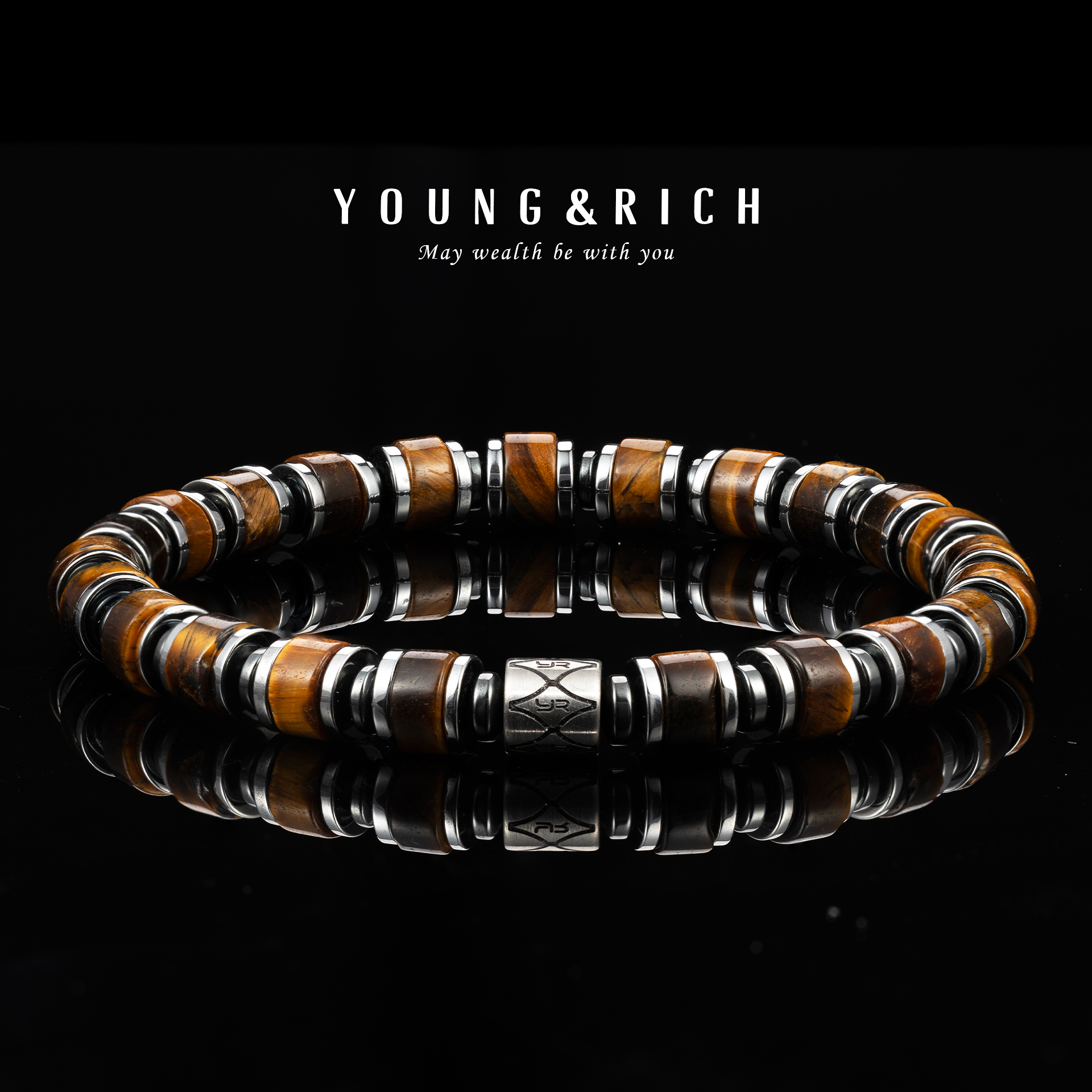 钛钢石英石手链 虎眼石男士手串小众设计6mm高级感时尚圣诞礼物