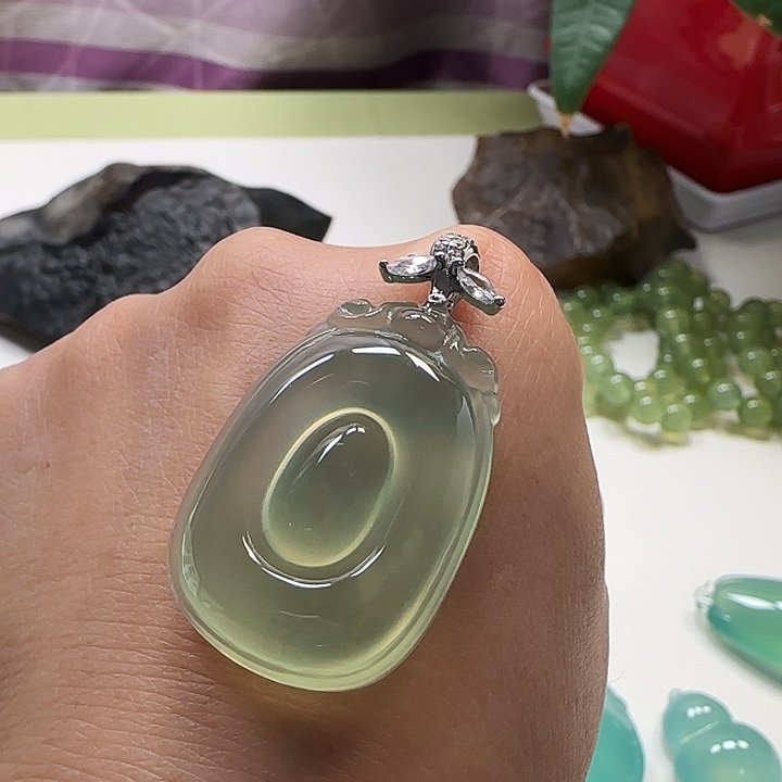 岫玉银S925镶嵌吊坠(不含链)