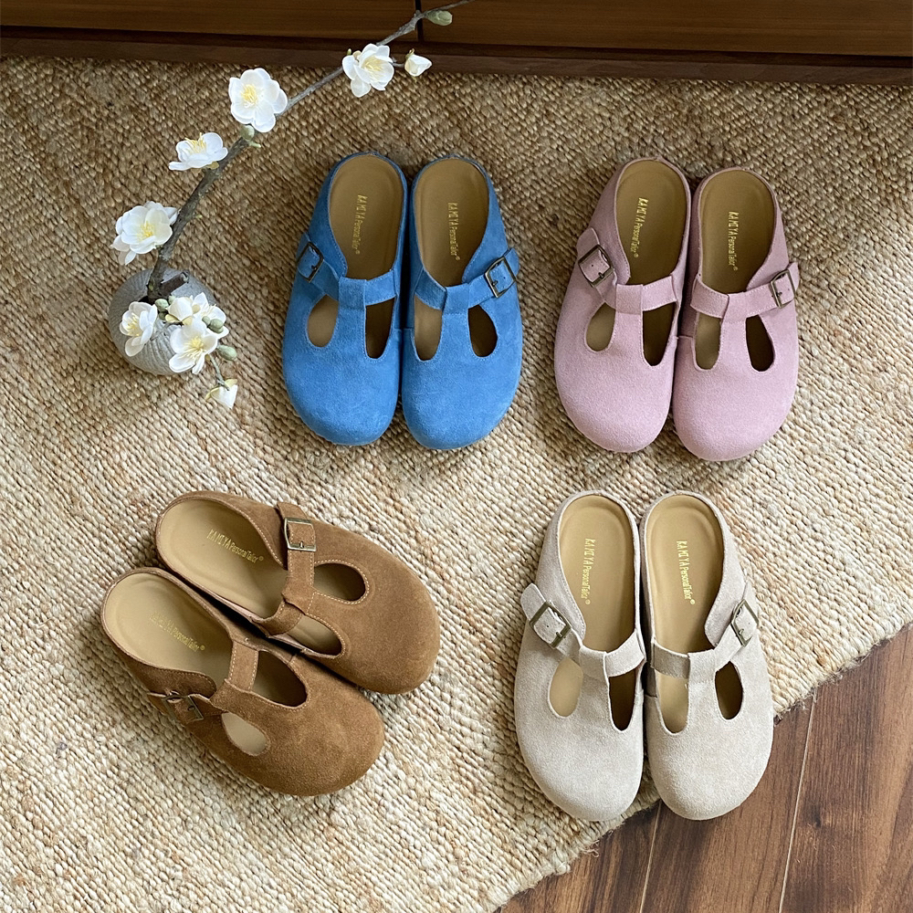 真皮厚底包头半拖鞋女2025年新款夏季外穿一脚蹬百搭勃肯鞋938-2