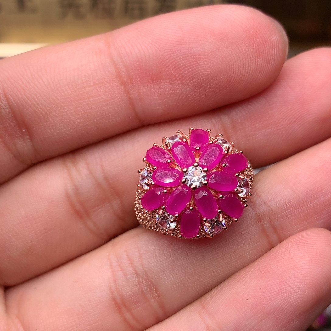 红宝石戒指银S925镶嵌