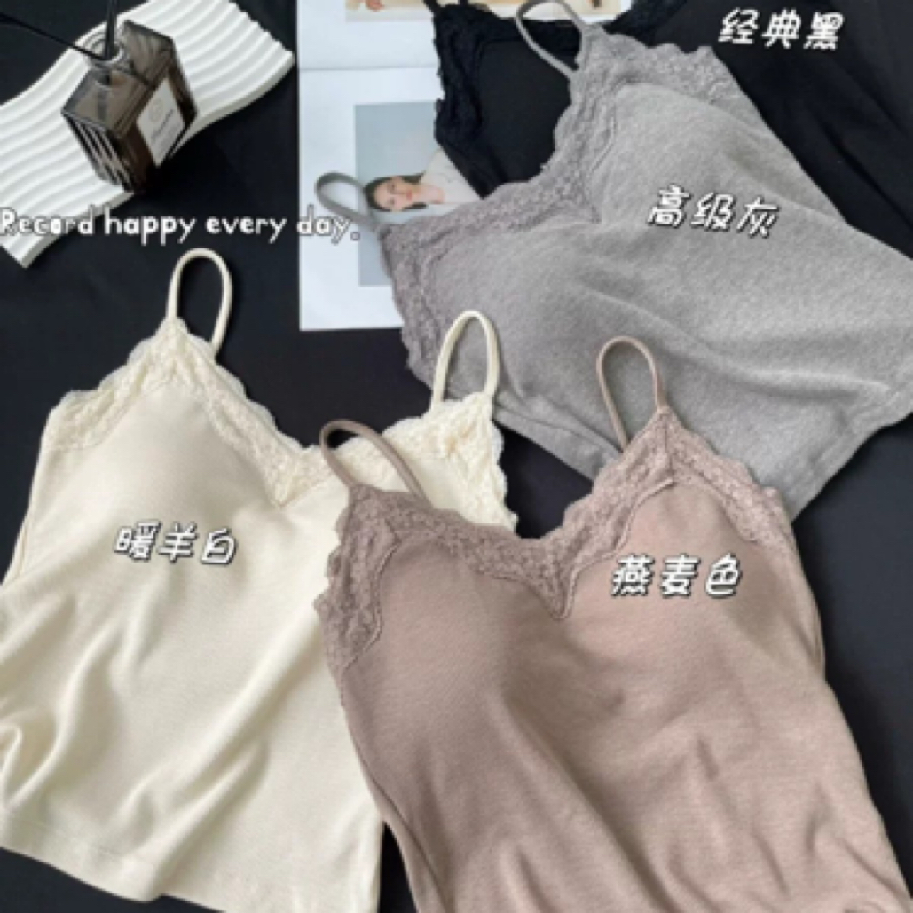 惠芝欣6639吊带背心女带胸垫螺纹棉内搭2024秋款纯色无袖打底上衣
