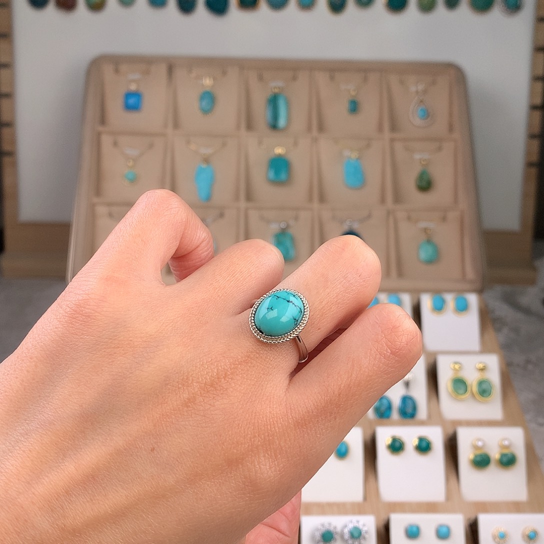 绿松石银S925镶嵌戒指